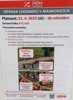 Přemístění autobusových zastávek Mankovice, škola a Mankovice, Tatra